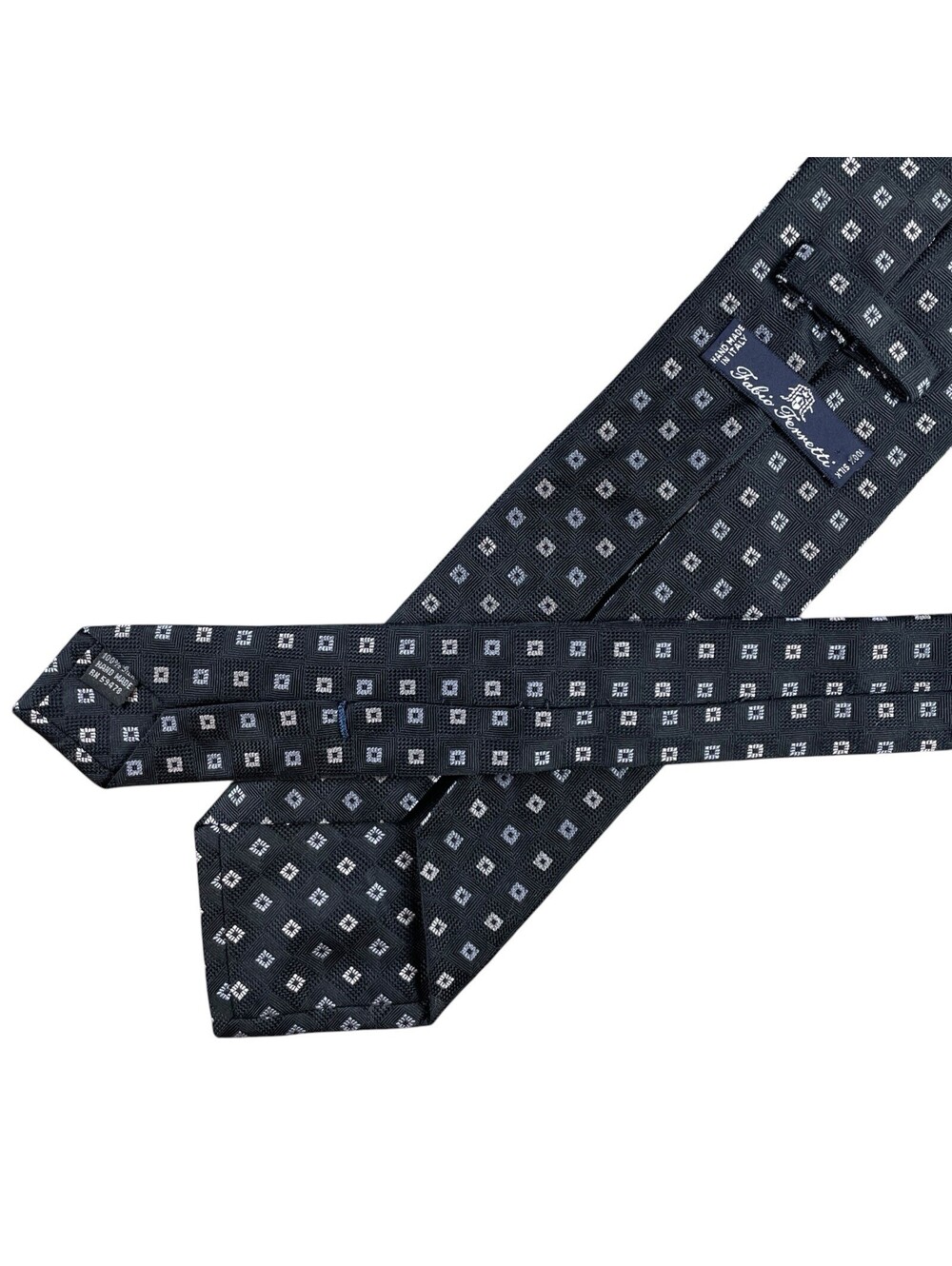 Italo Fabio Ferretti Mens Tie Black Geometric Squares Silk Handmade Italy 59 x 3